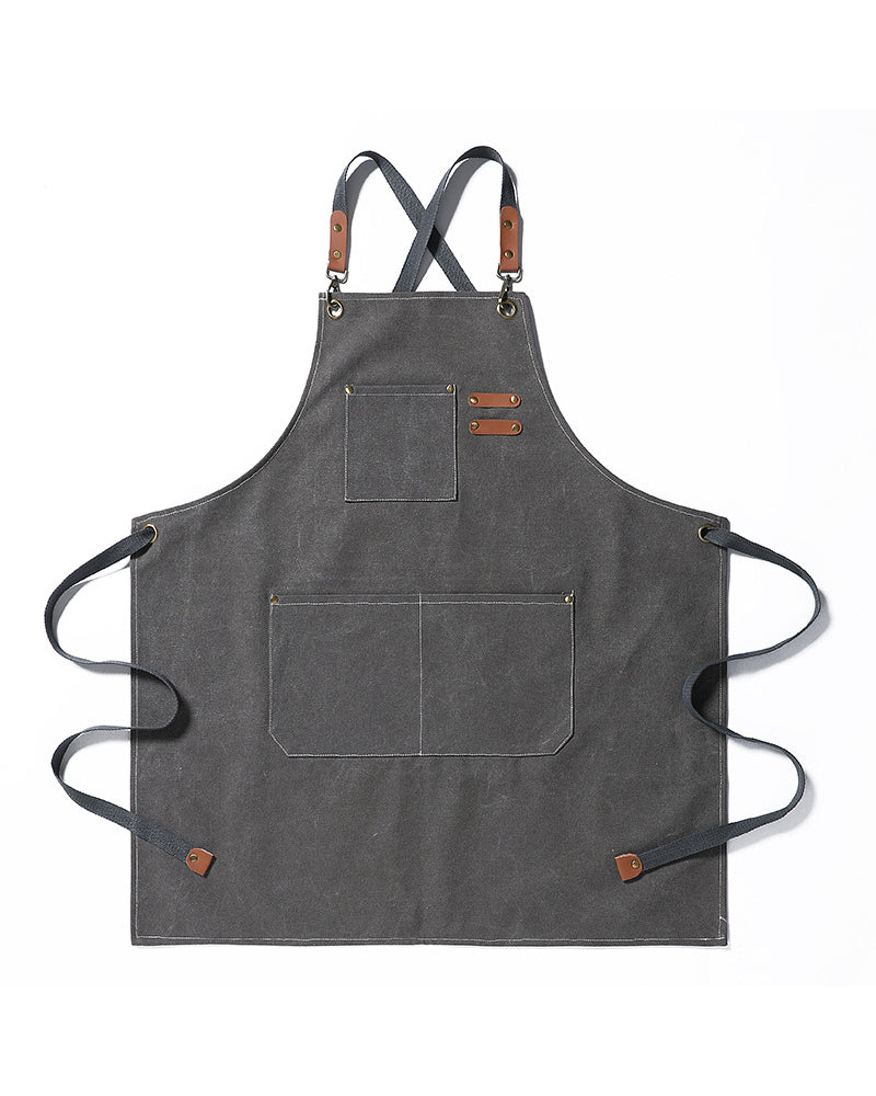 Cotton Canvas Cross Back Apron with Pockets