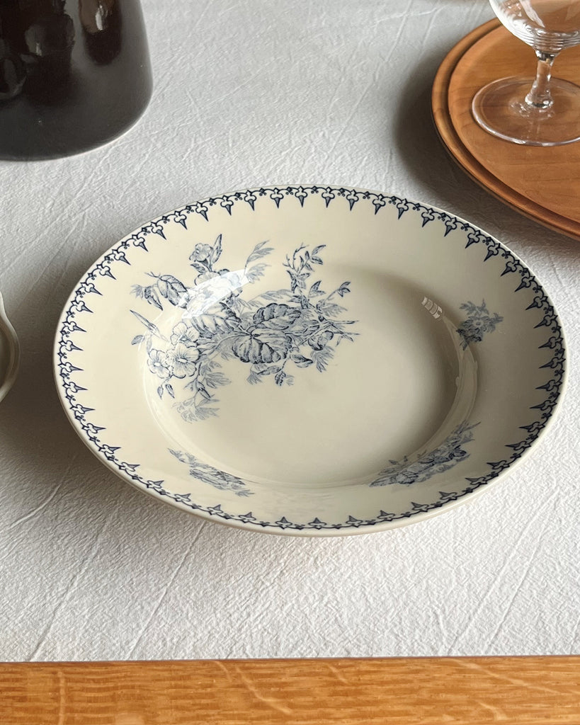 Antique Blue Floral Soup Plate