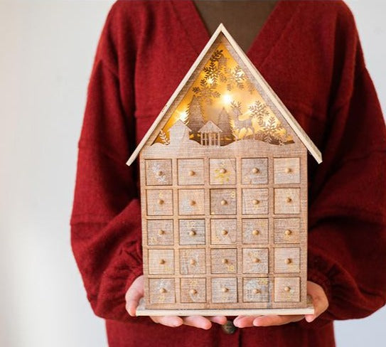 LED Christmas Small Wooden House with Drawers