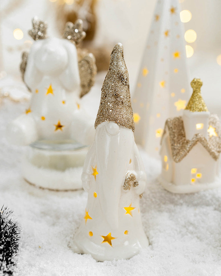 White Ceramic Christmas Village with LED light –