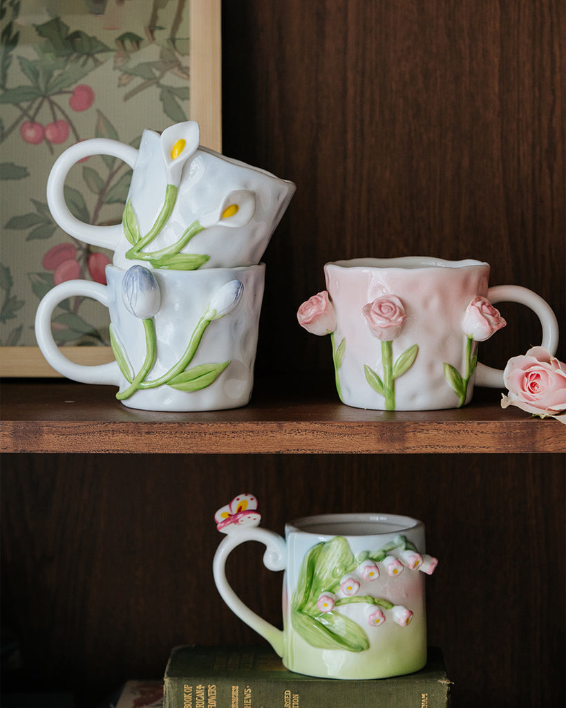 Hand Painted Tulip and Flower Mugs