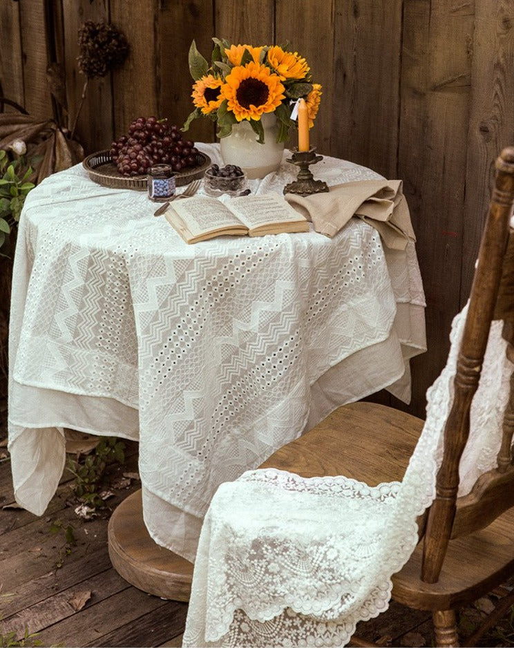 white lace tablecloth