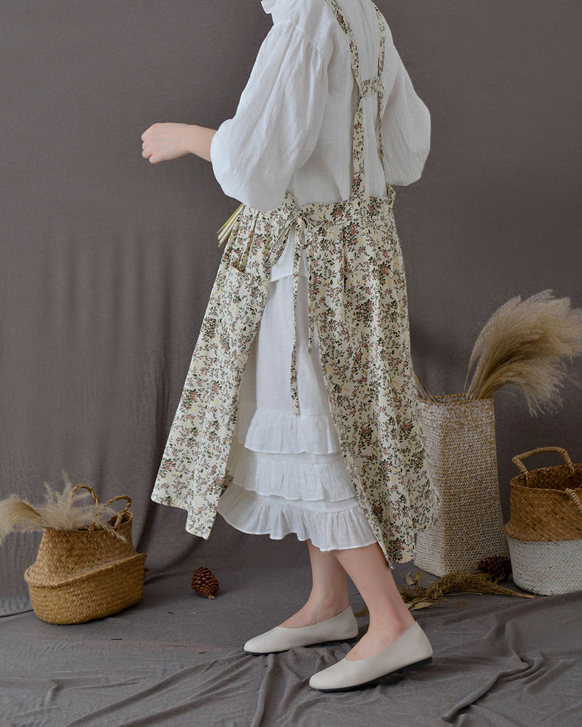 Waterproof Cotton Flower Apron with Lateral Ties