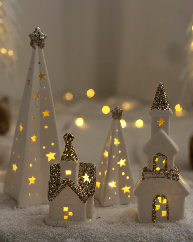 White Ceramic Christmas Village with LED light
