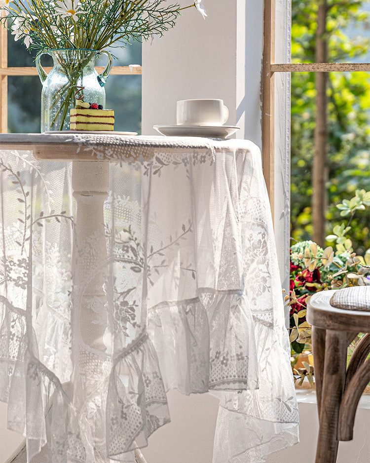 Vintage White Lace Tablecloth