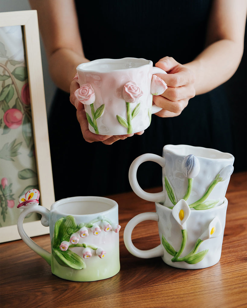 Hand Painted Tulip and Flower Mugs