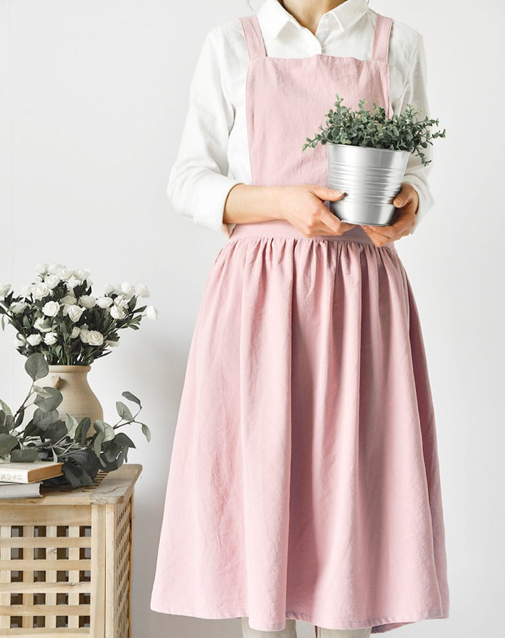 Vintage Inspired Cute Linen Apron 'Sunshine', Feminine apron - Linenbee