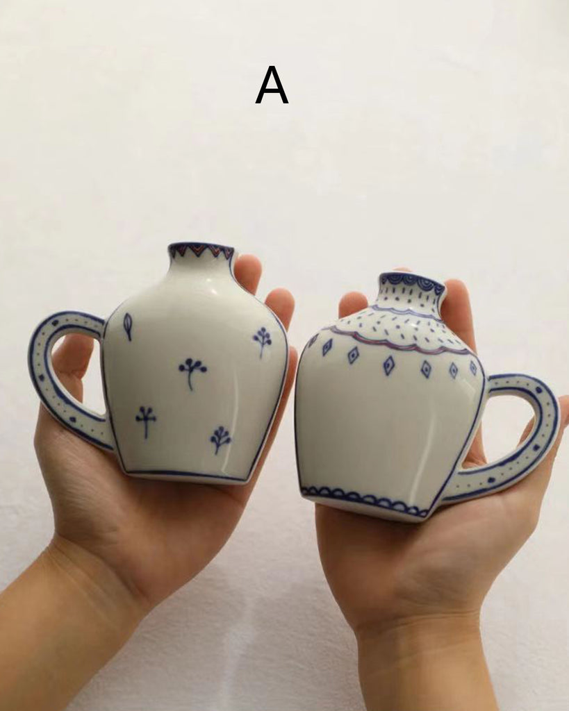 Cute Little Painted White and Blue Vases